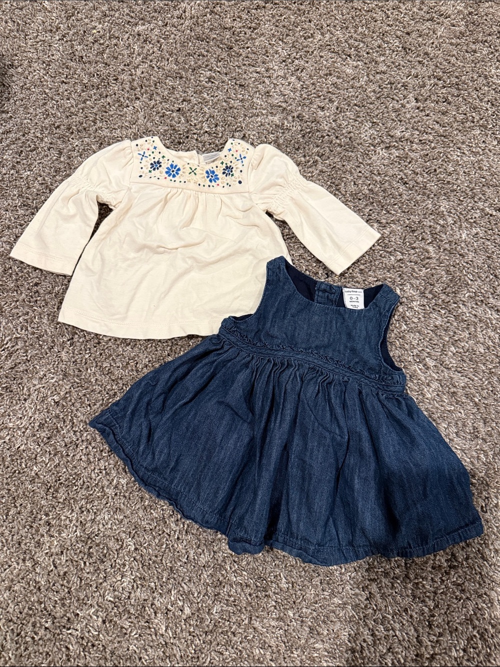 GAP Cream Embroidered Top with Blue Denim Dress Set